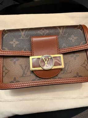 Louis Vuitton Brown Monogram Leather Clutch with Gold Hardware